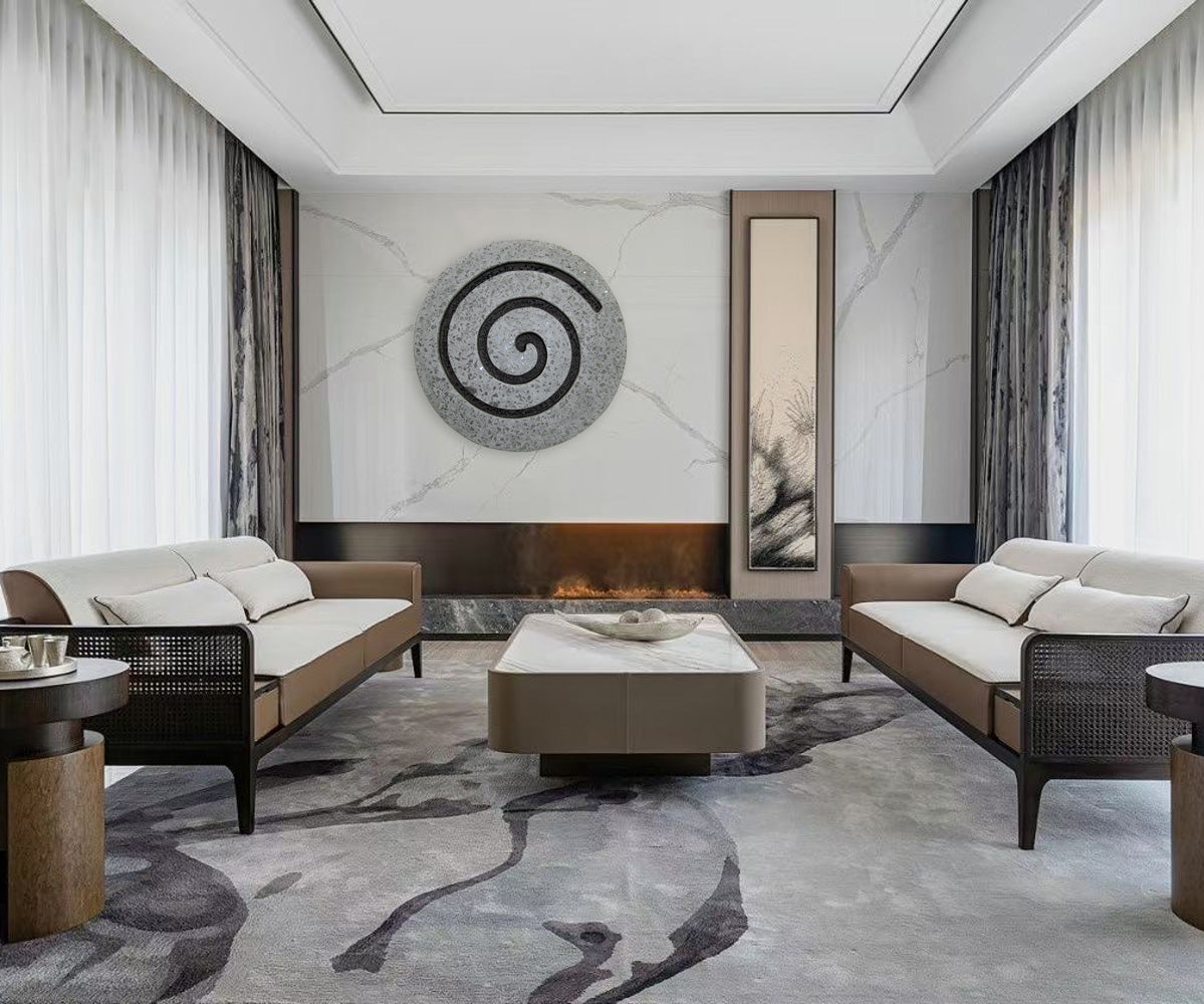 Sandstone Fine Polished Round Wall Decor W/Glass Pieces Circle Design 28 X 2.4-zoom-1