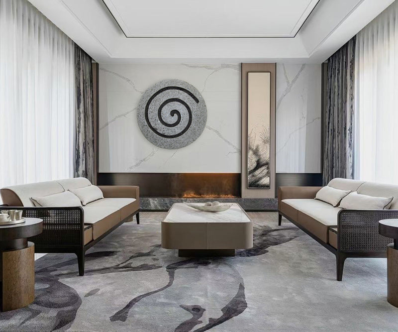 Sandstone Fine Polished Round Wall Decor W/Glass Pieces Circle Design 28 X 2.4-zoom-