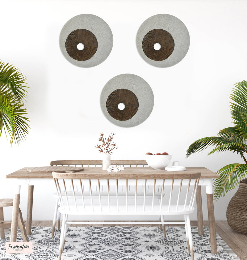 Round Double Layer Wall Decor Ribbed Finish 14" X 2.2"-zoom-